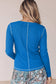 Banana Cream V Neck Ribbed Stitched Detail Long Sleeve Top