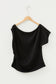 Black Plus Size Solid Color Asymmetric Neck Short Sleeve Blouse