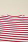 Red Stripe Round Neck Ruffle Trim Long Sleeve Top