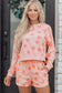 Sky Blue Polka Dot Print Drop Shoulder Pullover Drawstring Shorts Set