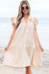 Jet Stream Linen Embroidery Split Neck Pom Pom Ruffle Sleeves Flowy Short Dress