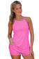 Pink Solid Color Tunic Tank Dress Athletic Shorts Two Piece Set
