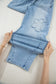 Beau Blue Flower Patched Light Wash Cropped High Waist Jeans