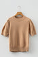 Light French Beige Solid Color Knit Short Puff Sleeve Sweater