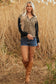 Brown Leopard Patchwork Contrast Stitching Knotted Cuff Quarter Zip Hoodie