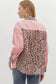 Sky Blue Striped Leopard Print Patchwork Button Up Womens Shirt
