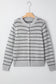 Gray Stripe Button Front Ribbed Trim Short Cardigan