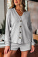 Light Grey 3 Pieces Rib Crop Camisole Matching Shorts Lounge Set with Cardigan