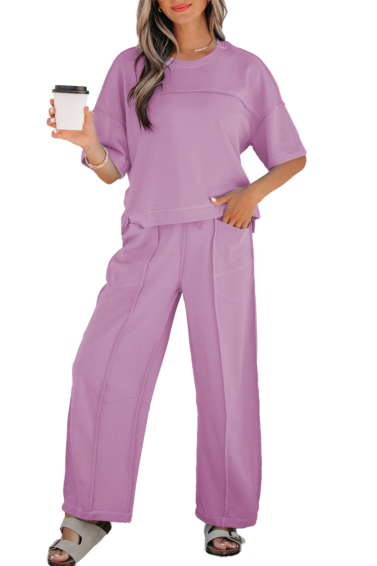 Sky Blue Drop Shoulder Boxy Tee and Barrel Pants Set
