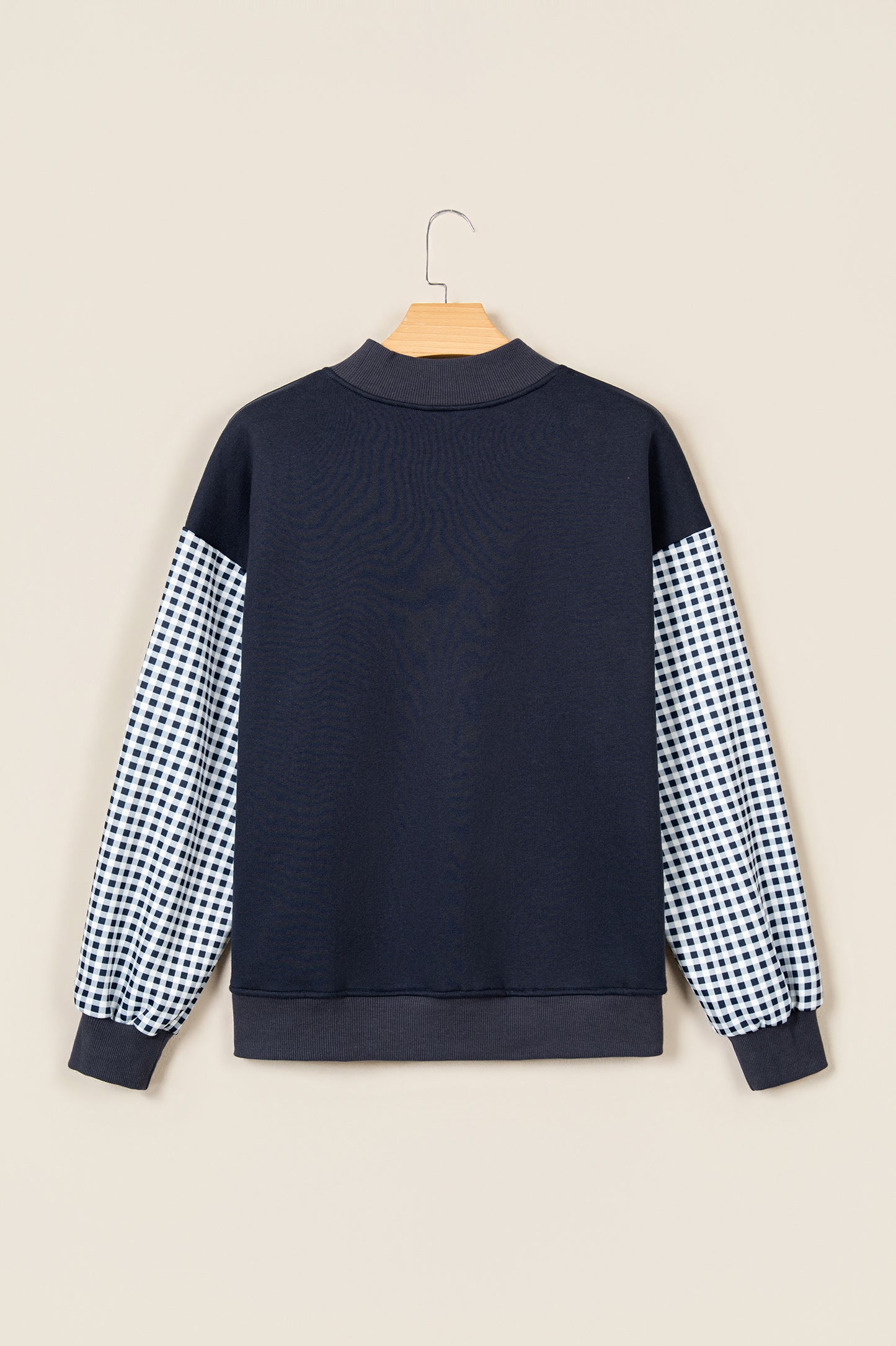 Black Plaid Sleeve Colorblock Loose Tunic Sweatshirt