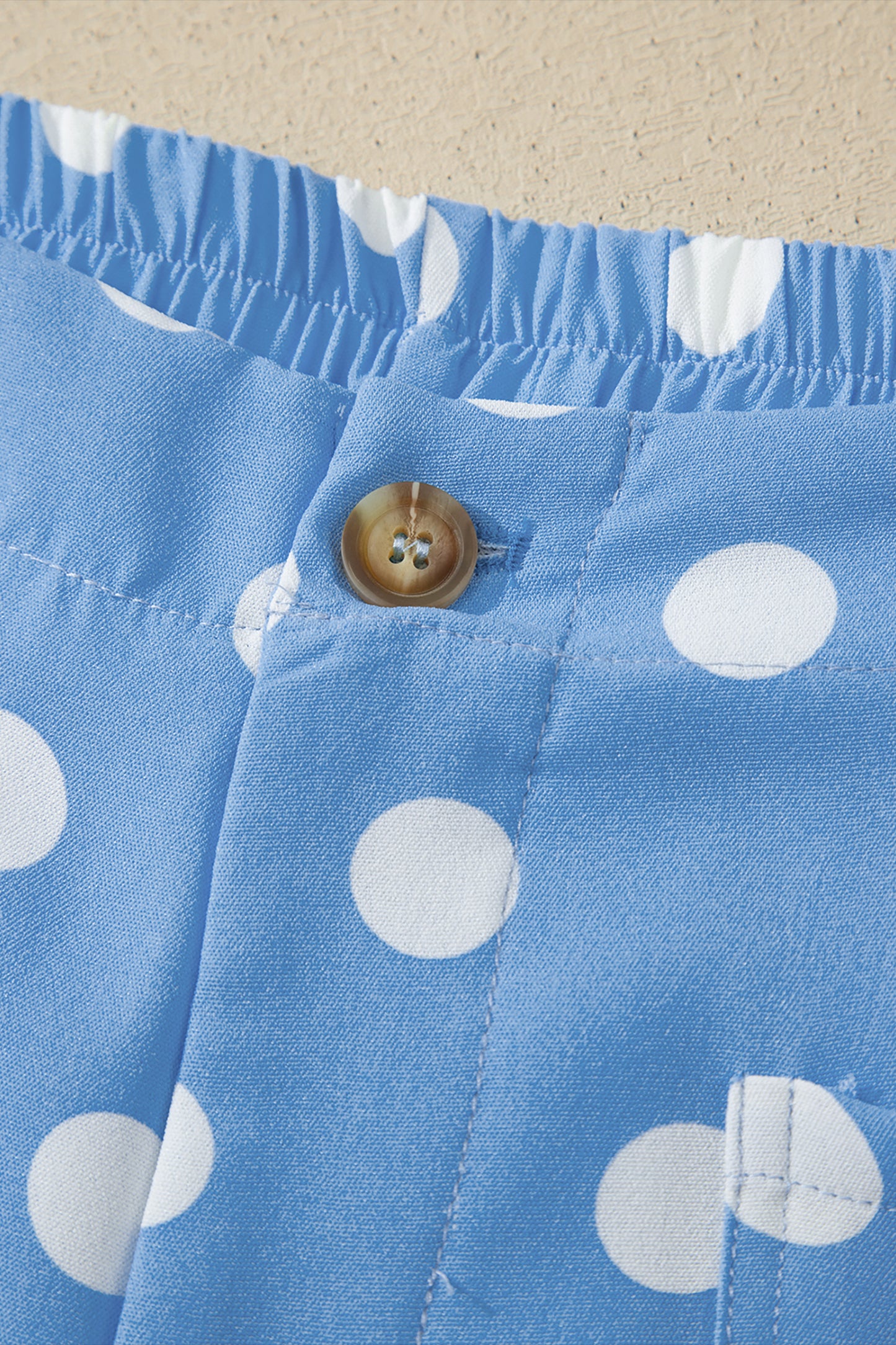 Sky Blue Polka Dot Print Patched Pocket Mid-rise Straight Leg Pants