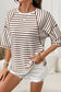Apricot Stripe Textured Knit Split Hem Half Sleeve Loose Top