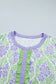 Sky Blue Floral Print Ruffled Color Block Trim Half Sleeve Blouse