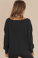 Casual Waffle Knit Notched V Neck Drop Shoulder Solid Sweatshirt