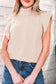 Tomato Red Cable Knit Turtleneck Ruffled Short Sleeve Sweater
