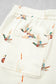 Beige Wild Duck Mallard Printed Drawstring Denim Shorts