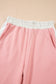 Rose Red 2pcs Color Block Pullover Loose Pant Set