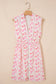 Pink Full Zip Cinched Waist Sleeveless Bow Mini Dress