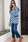 Sky Blue Checkerboard Zipped Neck Kangaroo Pocket Denim Hoodie