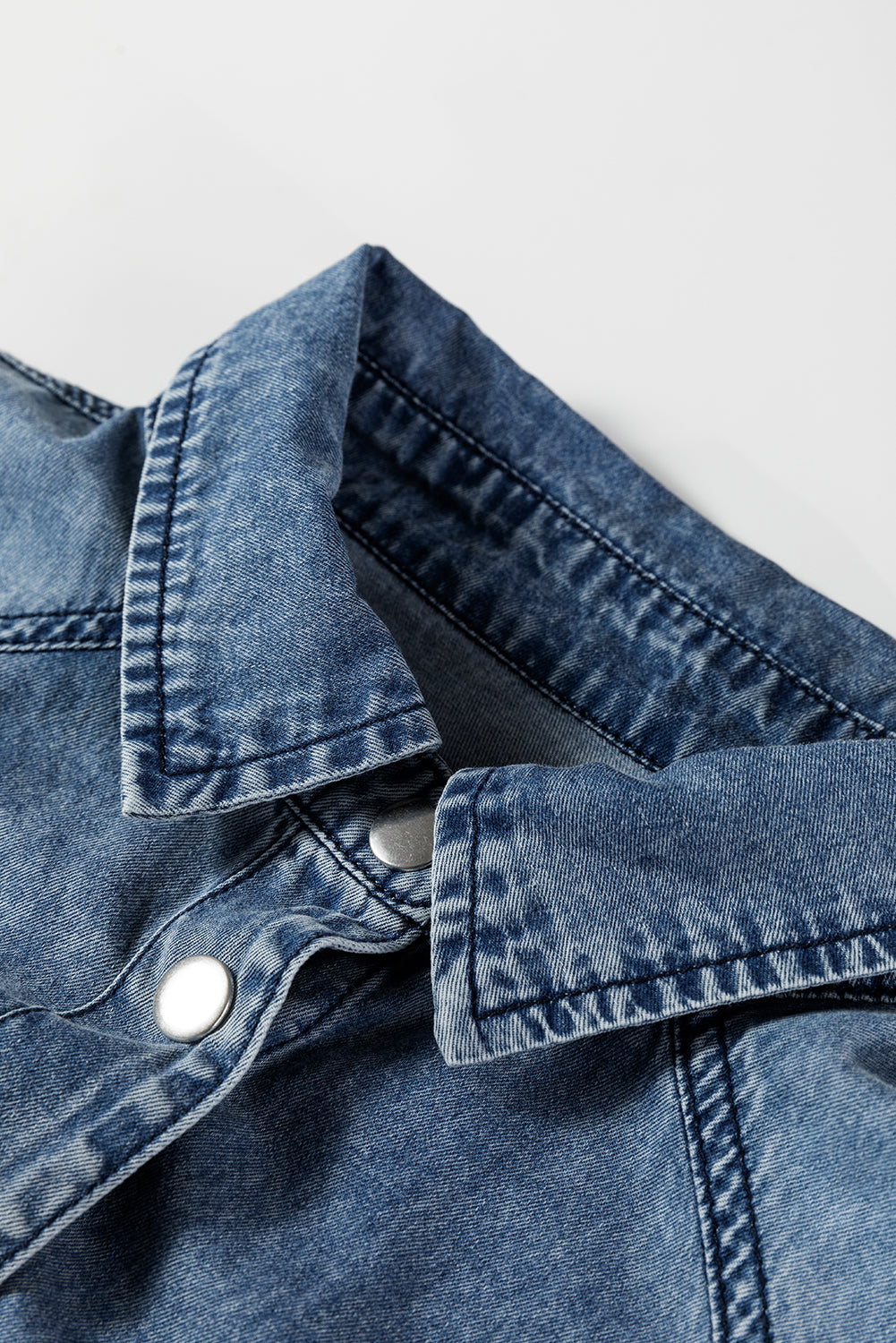 Medium Grey Beau Chest Pocket Raw Hem Denim Loose Shirt Dress