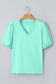 Bonbon Solid Color V Neck Short Puff Sleeve Blouse
