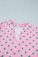 Pink Polka Dot Print V Neck Short Sleeve Tiered Mini Dress