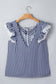 Blue Stripe V Neck Lace Contrast Ruffle Trim Tank Top