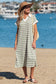 Green Stripe Collared V Neck Short Sleeve T Shirt Midi Dress with Pockets