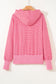 Rose Stripe Thumbhole Side Slits Drop Shoulder Loose Fit Hoodie