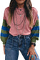 Multicolour Western Colorblock Patchwork Striped Long Sleeve Pullover Sweater
