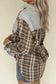 Brown Plaid Print Striped Patchwork Single Chest Pocket Buttoned Shirt