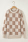 Grapefruit Orange Checkered Pattern Ribbed Trim Knit Baggy Sweater