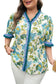 Sky Blue Plus Size Frilled V Neck Short Sleeve Floral Blouse