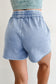 Sky Blue Mineral Washed Drawstring Elastic Waist Raw Cut Shorts