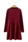Red Dahlia Frilled Neck Ribbed Knit Patchwork Long Sleeve Mini Dress