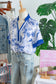 Blue Wild Animal Paradise Contrast V Neck Raglan Sleeve Blouse