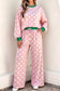 Sky Blue Polka Dot Contrast Trim Long Sleeve Top Drawstring Shift Pants Set