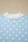 Sky Blue Polka Dot Print Color Block Trim Mock Neck Short Set