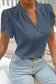Rose Red Silky Notched Neckline Petal Sleeve Blouse