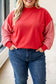 Russet Orange Patchwork Plaid Loose Fit Long Sleeve Plus Size Sweatshirt