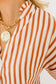 Brown Stripe Pinched V Neck Turn-up Cuffs Shift Mini Dress