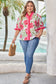 Rose Plus Size Floral Print Frilled Stripes Detail Short Sleeve Blouse