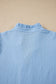 Beau Blue Flower Embroidered Puff Sleeve Split Neck Textured Blouse