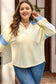 Yellow Cream Raw Seam Color Block Patchwork Plus Size V Neck Pullover