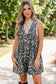 Khaki Mineral Wash Pleated Bust V Neck Sleeveless Denim Romper