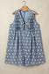 Sky Blue Polka Dot Print Tie V Neck Pleated Loose Denim Romper