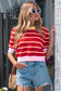 Green Stripe Colorblock Trim Half Sleeve Sweater Top