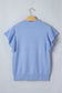 Beau Blue Solid Color Ribbed Trim Round Neck Ruffle Short Sleeve Sweater