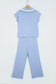 Sky Blue Lace Accent Zipped Collar Short Sleeve Top Sweatpants Set