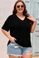 Light Grey Textured V-Neck Dropped Shoulder Plus T-Shirt